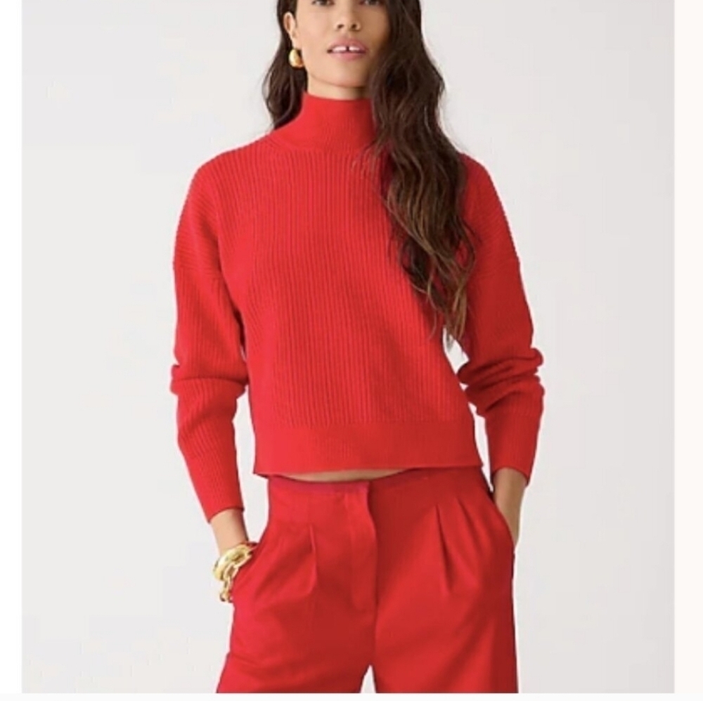J. Crew Ribbed Turtleneck in Stretch Yarn Sweater Candy Apple Red Size XXL NWT